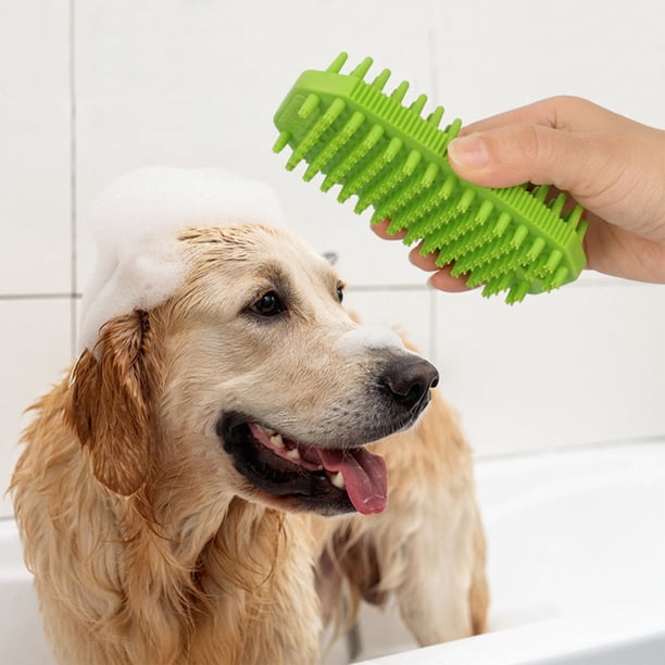 Cepillo de Champú de Goma para Mascotas | Verde | Apto para Perros y Gatos | Cepillo de Ducha | Masajeador de Espalda | Tamaño: 12,4 X 7,3 X 3,1 Cm | Peso: 108 G