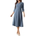 thumbnail image 1 of Vestido de trabajo para mujeres INSPIRE CHIC, corte A, mangas 3/4, vestido midi elegante, gris azul M, 1 of 6