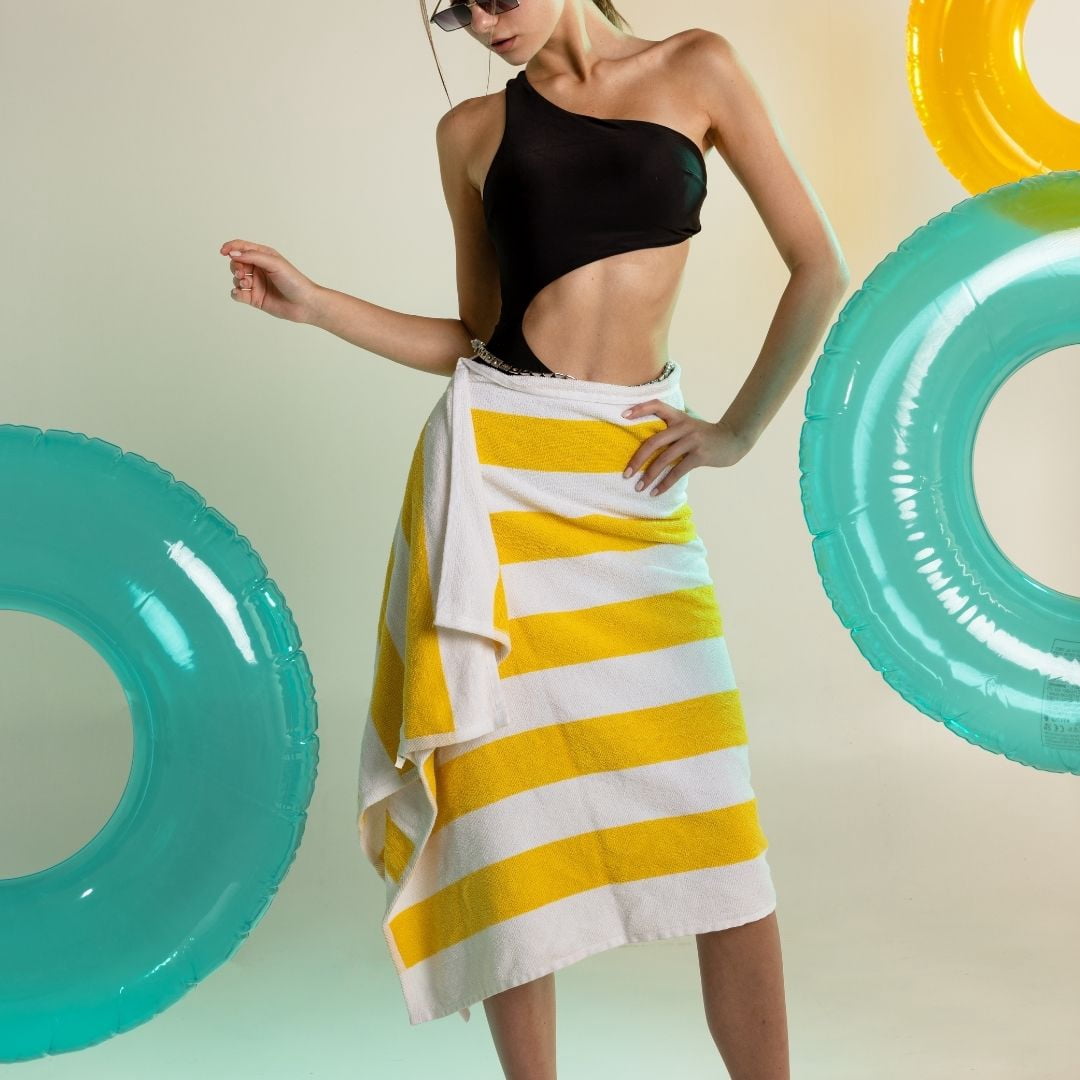 Top Cotton Cotton Beach Towels, Pack of 4 - 30"x60" Quick Dry Towels for Beach, Pool, Gym & Bathroom - Oversized Terry Cabana Striped Towels (Lemon Yellow)