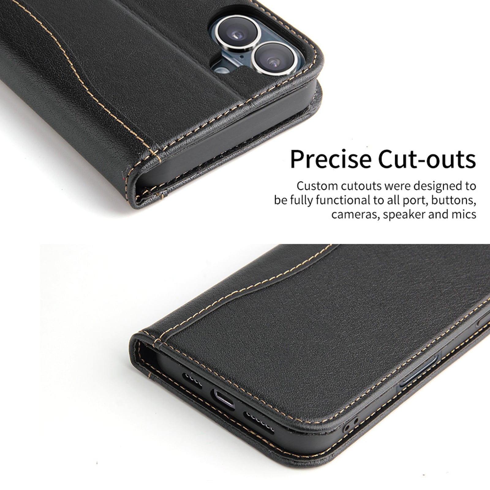TECH CIRCLE for iPhone 17 Classic Wallet Case, Genuine Leather Magnetic Closure Book Folding Flip Leather Case with Card Holder Kickstand TPU Shockproof Protective Phone Cover,Black