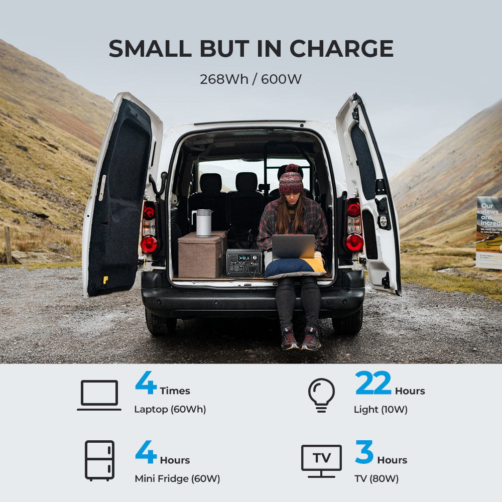 BLUETTI EB3A+B80 Portable Generator, 600W 268Wh Solar Generator, LiFePO4 Power Station for Camping, Home Backup, Emergency Use
