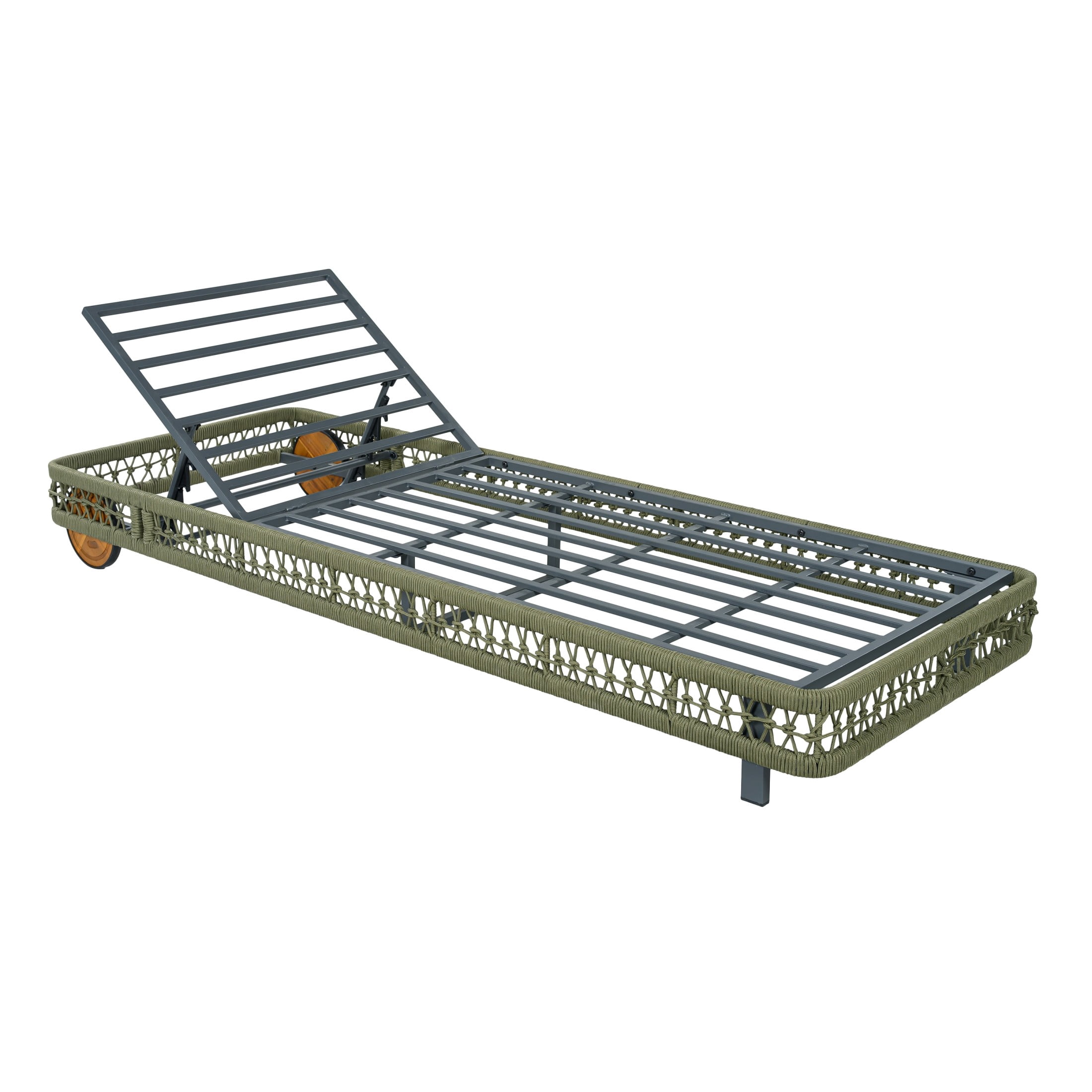 Christopher Knight Home Outdoor Woven Rope Chaise Lounge with Wheels, Adjustable Backrest, Steel Frame, Green