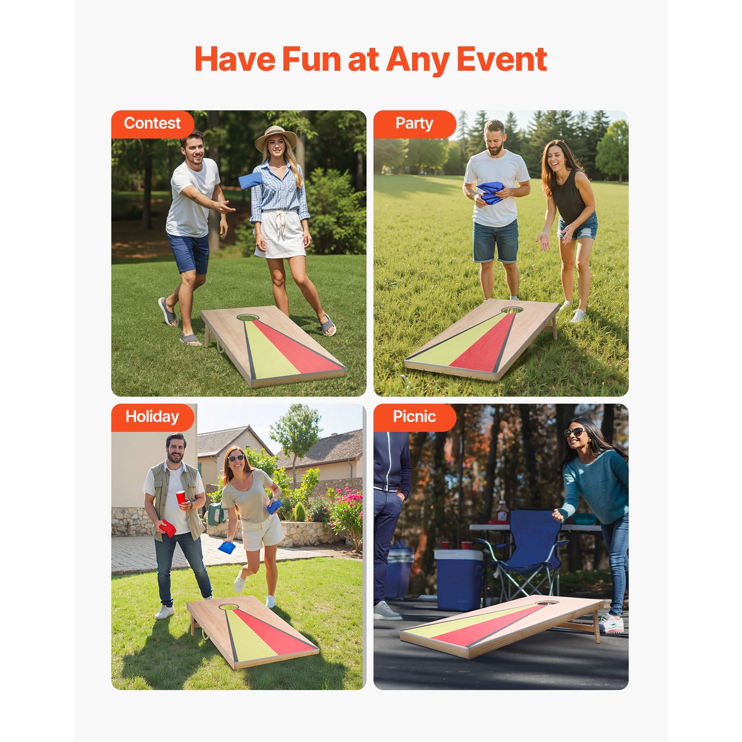KFFKFF Cornhole Set, 4x2 ft Wooden Toss Game Boards, Portable Design with Handle, Includes 8 Bean Bags, Suitable for Indoor and Outdoor Use in Yard, Backyard, Beach, or Camping
