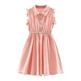 thumbnail image 4 of Riecok Girls' Summer Dresses Solid Color Flutter Sleeve Princess Dress Cute Elegant Tween Big Girls 8-14 Years Casual Party Sleeveless Lapel Collar Button Dress Pink 120, 4 of 8