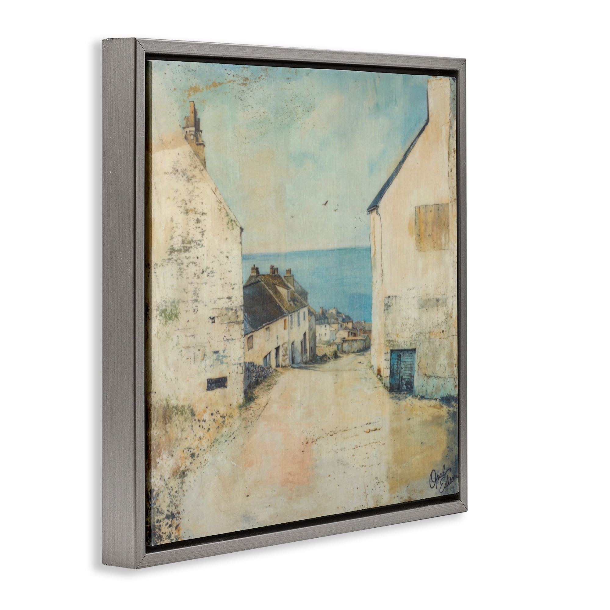 Stupell Industries Coastal Town Walk Gray Framed Floater Canvas Wall Art, design by Opal Edison