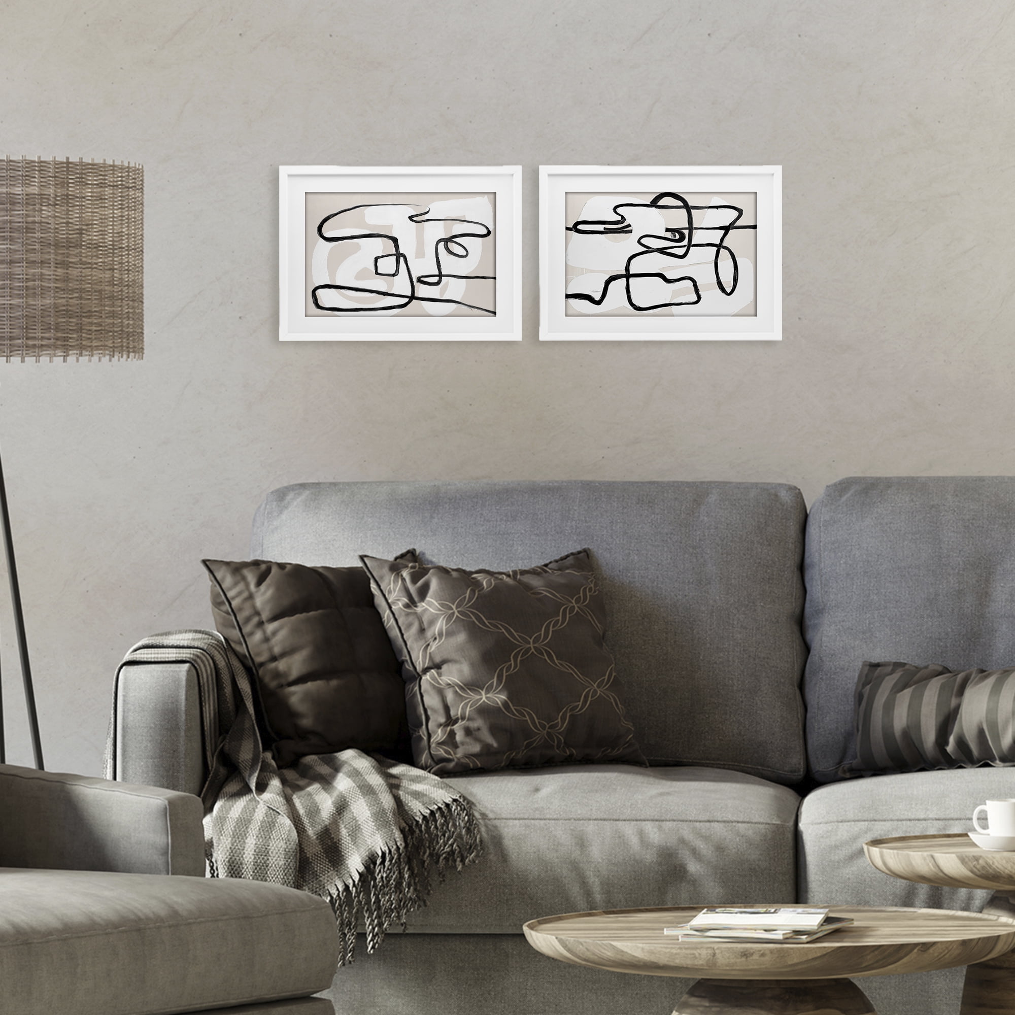 Stupell Industries Neutral Twists & Turns 2 Piece White Framed Print Under Glass Set, design by Lanie Loreth