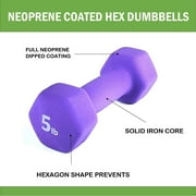 Rainforest Basics Neoprene 5 Lbs. Hex Dumbbells Hand Weights, Set of 2