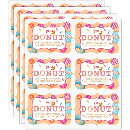 Donut Know How Much We Appreciate You Stickers Colorful Appreciation Label Decal 1.5x2inch 300Pcs