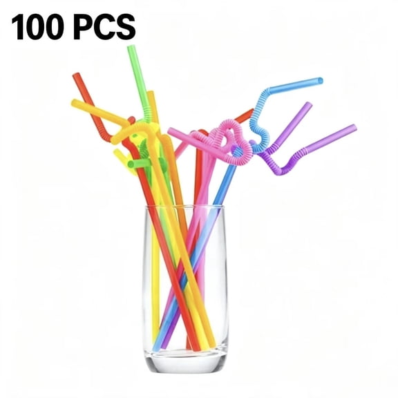 Vruelia Extra Long Flexible Drinking Straws Party Bar Drinking Supplies,100 Pcs