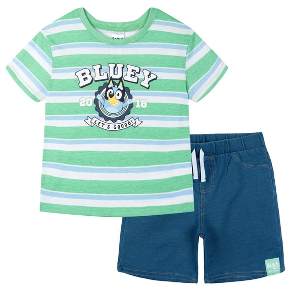 Bluey T-Shirt and French Terry Denim Shorts Outfit Set Newborn to Little Kid