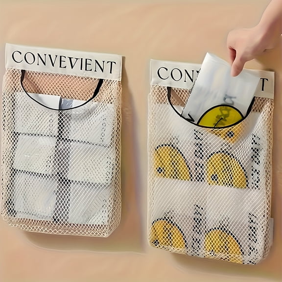 Wall-Mounted Plastic Bag Dispenser, Removable Mesh Grocery Bag Holder with Strong Adhesive, Rust-Proof Space-Saving Plastic Bag Organizer for Kitchen, Pantry, Cabinet, Laundry Room & Home Storage