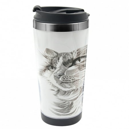 

Animal Travel Mug Cat Portrait Kitten Steel Thermal Cup 16 oz by Ambesonne