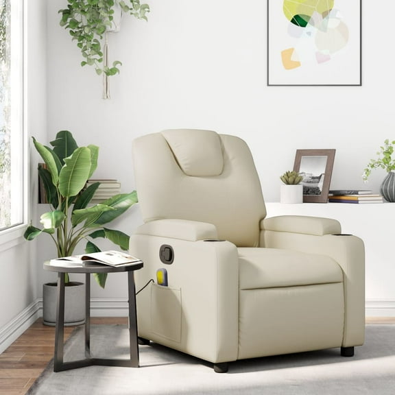 vidaXL Massage Recliner Chair Cream Faux leather, metal, wood, foam Single