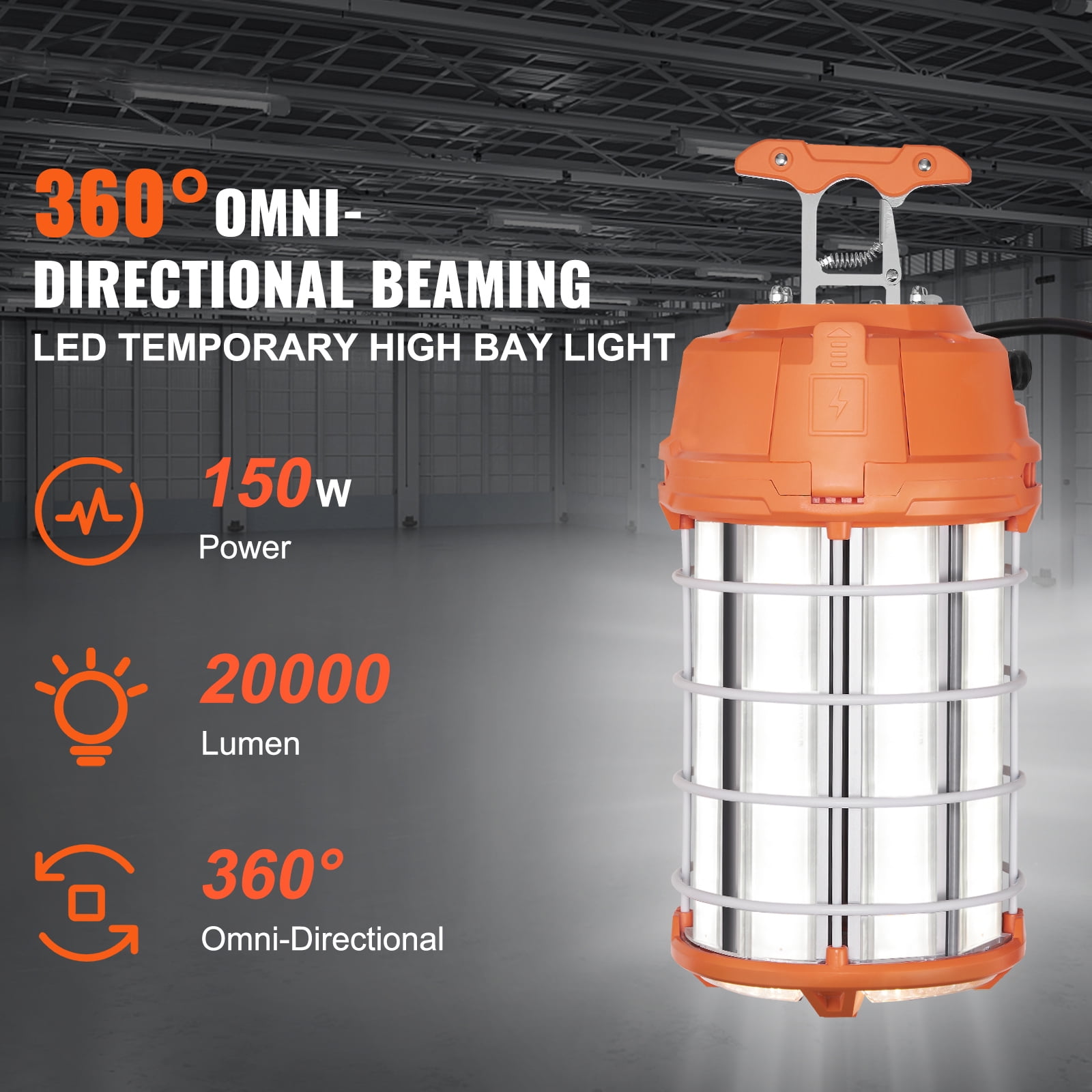 KFFKFF LED Mobile Task Light, 150W, 20000lm, 5000K Sturdy & Water-Proof, Connectable to 6 Devices, Ceiling or Stand Construction Site Lighting for Interior & Exterior Application