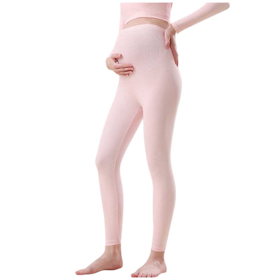 Hueook Maternity Leggings Pregnant Women's Solid Color Adjustable Waistband Bottom Pants for Warmth and Underwear Pink XXXL