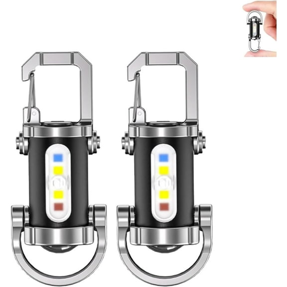 Keychain Flashlight, Vbbert Keychain Flashlight, Portable Rechargeable Mini LED Flashlight with Key Ring, Compact Bright Keychain Work Light, 7 Lights Modes (2pcs)