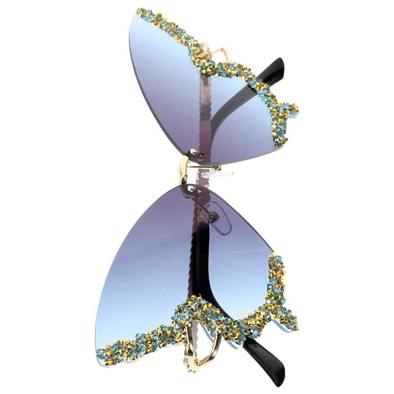 KONTONTY Butterfly Rimless Sunglasses Blue for Women Travel 1Pack