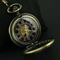 thumbnail image 6 of VIGOROSO Mechanical Pocket Watch Mens Bronze Steel Arabic Numerals Hollow out Case Steampunk Fob Pouch Watch with Chain Watch box, 6 of 7