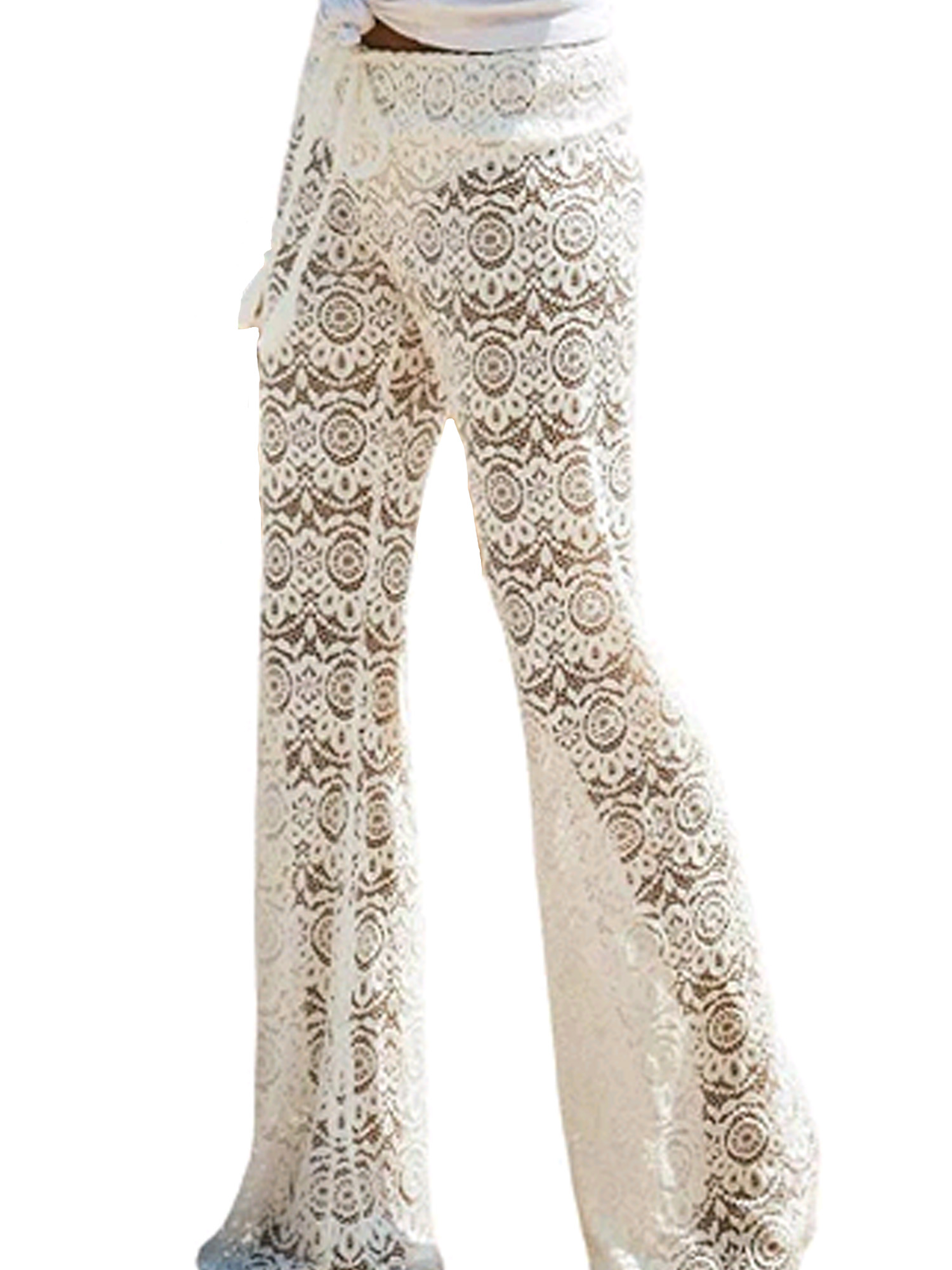 womens white flared trousers