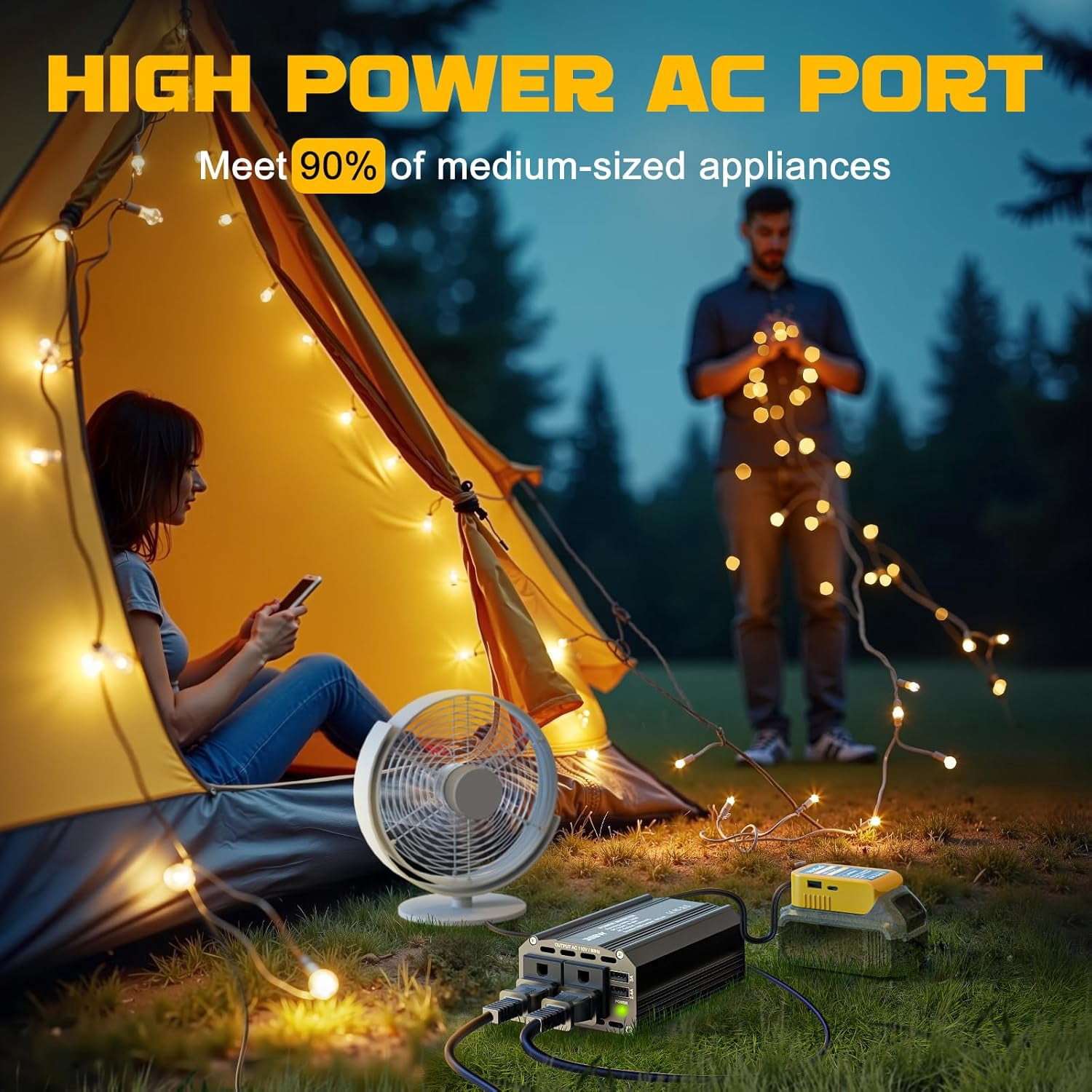 Power Inverter Compatible with De*walt 20V Battery,300W Portable Outdoor Battery Converter with 3USB 1Type C&2AC Outlets, for Camping, RV, and Emergency Power