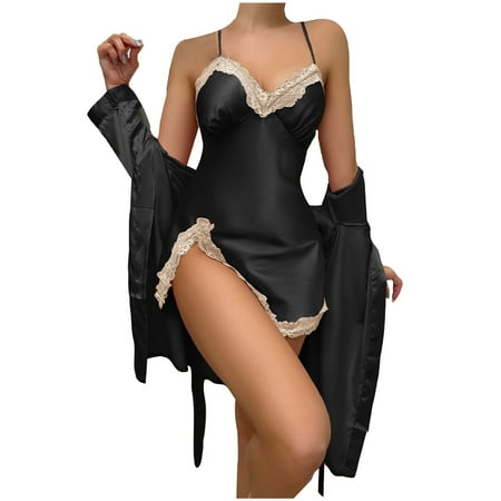 50% off Clear! HAPIMO Robe Lingerie Dress for Women Valentine s Day Gift Lace Pajamas Leopard Underwear Sleepwear Nightwear Satin Silk Cardigan Nightdress Bathrobe Ladies Robes Black XXL