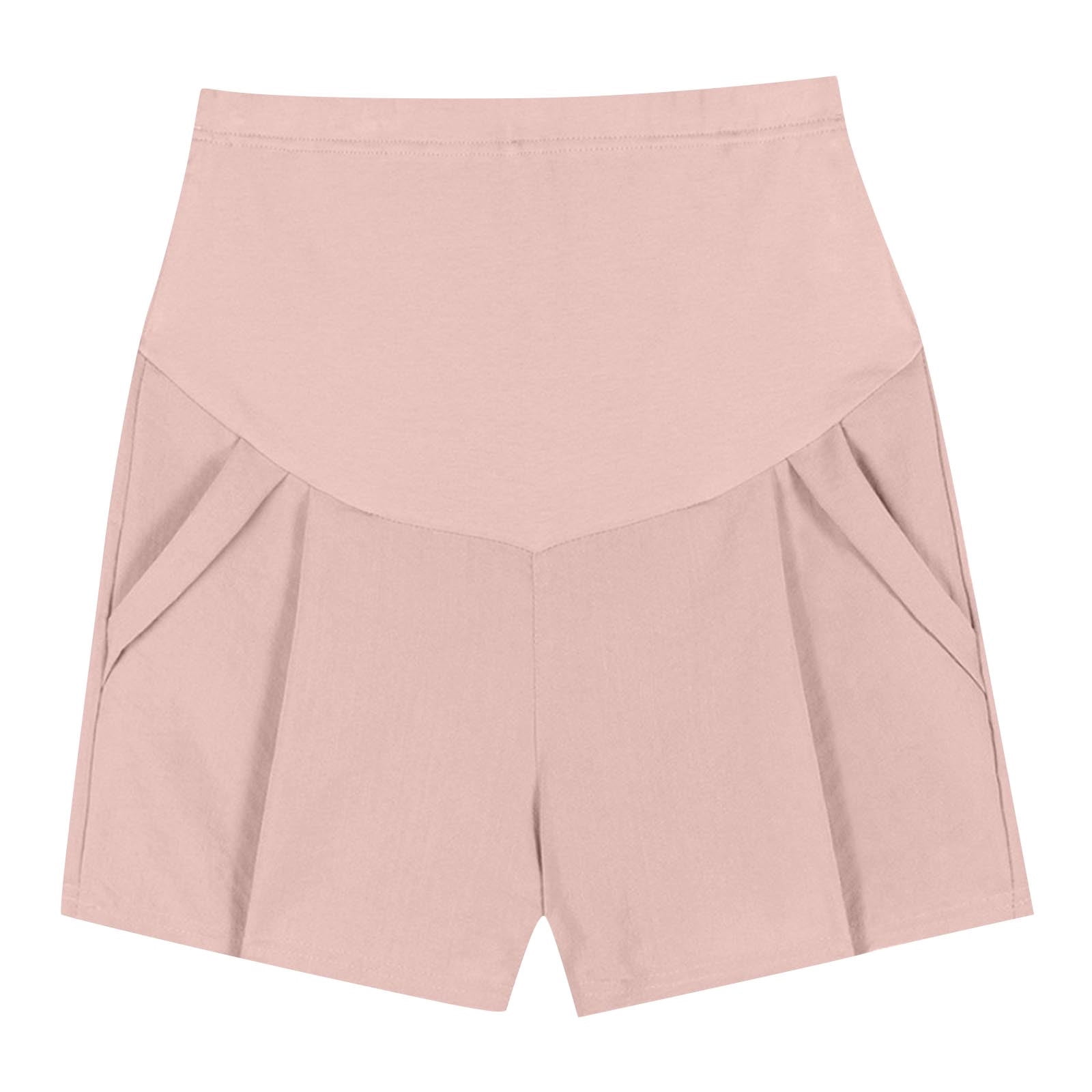 High Waist Maternity Shorts Women Over The Belly Lightweight Pregnancy Short With Pockets Summer Maternity Clothes Pink L
