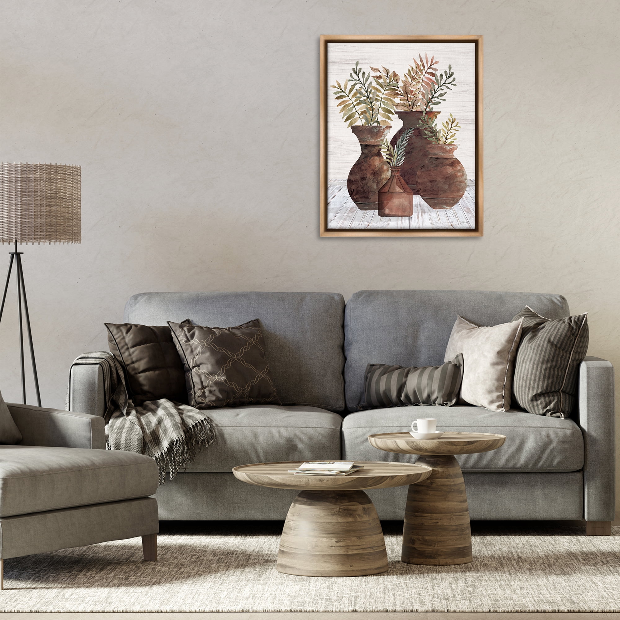 Stupell Industries Rustic Pottery Plants Plants & Flowers Painting Brown Floater Framed Canvas Art Print Wall Art, 25 x 31