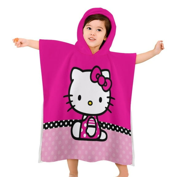 Hello Kitty Kids Beach Towels with Hood Soft Quick Dry Absorbent Hooded Towels Bath Robe for Swim Pool Bath Poncho Towels