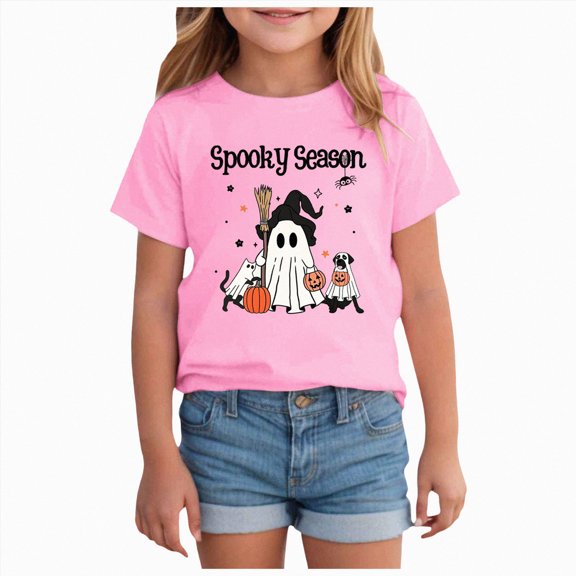 TOWED22 Girls Boys Halloween Shirt Cute Graphic Shirt Halloween Shirt Kids Spooky Season Fall Short Sleeve Tee Tops