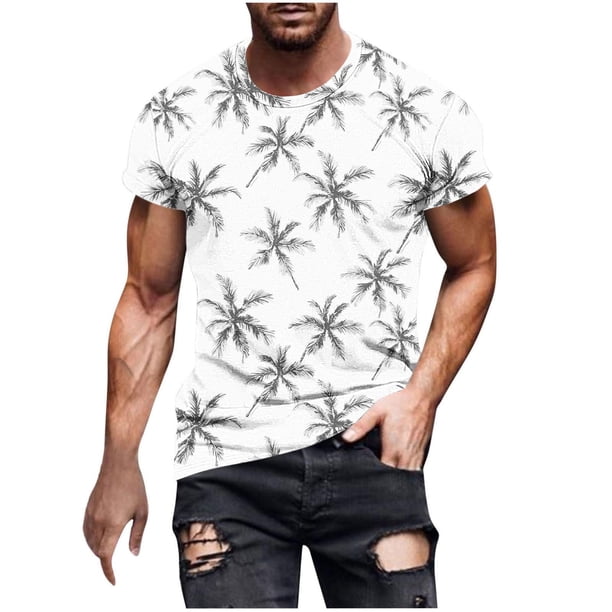 Camisetas de Manga Larga para Hombres Imprimir Fallow Cuello Redondo Camiseta, Moda Casual Manga Corta Mezcla de Algodón/Lino