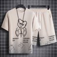 thumbnail image 4 of Conjunto de chándal y pantalones cortos para hombre, chándal con capucha y estampado de gofres en negro, dos piezas, camiseta y pantalones cortos, estilo coreano 2024, atuendo elegante, 4 of 4