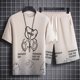 thumbnail image 4 of Conjunto de chándal y pantalones cortos para hombre, chándal con capucha y estampado de gofres en negro, dos piezas, camiseta y pantalones cortos, estilo coreano 2024, atuendo elegante, 4 of 4