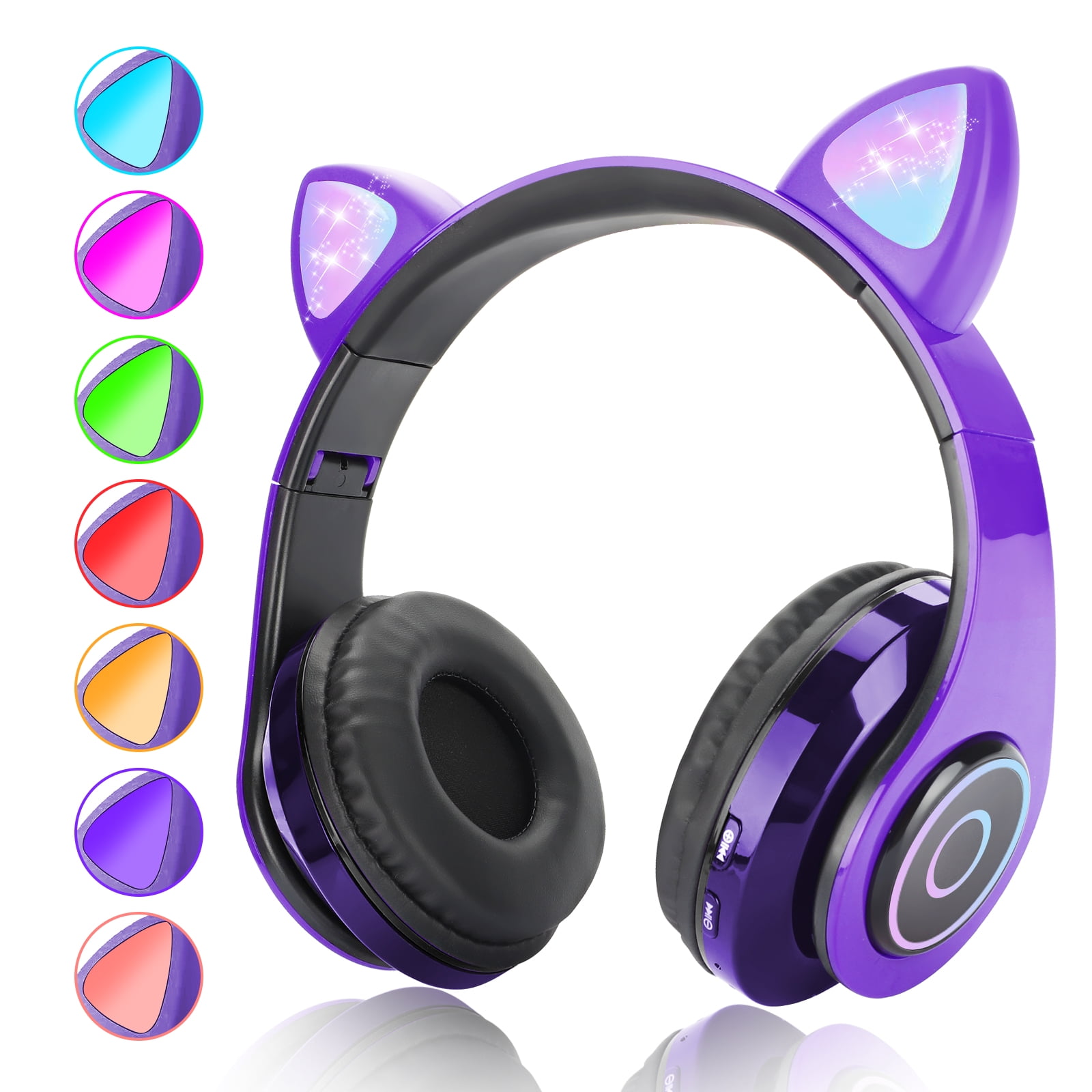 Cat Ear Headphones LED Foldable Over Ear Bluetooth Headset with Mic 