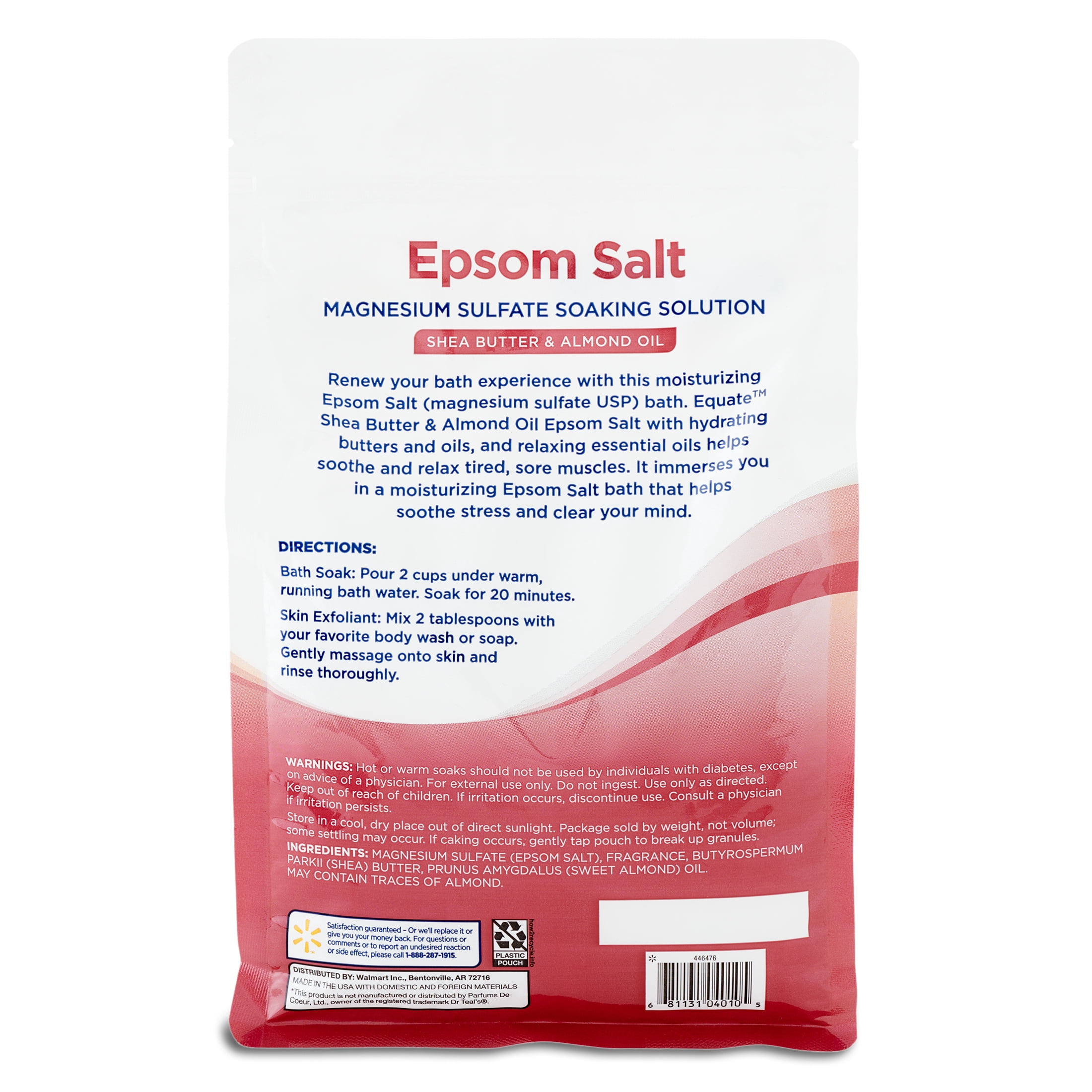 (4 pack) Equate Epsom Salt Soaking Solution with Shea Butter and Almond Oil, 3 lbs