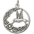 thumbnail image 1 of Sterling Silver 30" 1mm Box Chain Hummingbird Flowers In Disc Pendant Necklace, 1 of 2