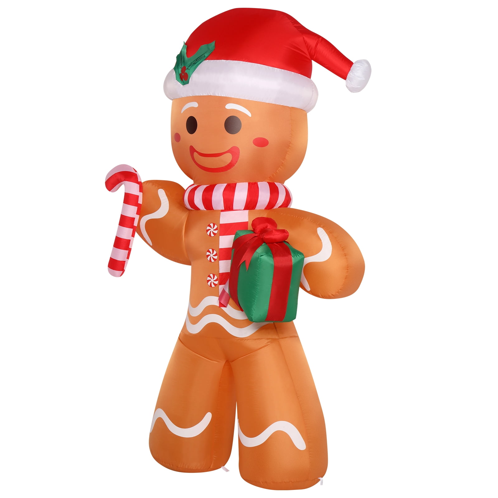 Astoutdoor 8 ft Gingerbread Man Holding Gift Decoration with 5 LED Lights, Polyester