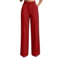 thumbnail image 2 of Cagogo Women Plus Size Wide Leg Trousers High Waisted Elastic Waist Pants with Pockets Solid Elegant Office Work Business Long Pants Casual Beach Lounge, Wine L, 2 of 6