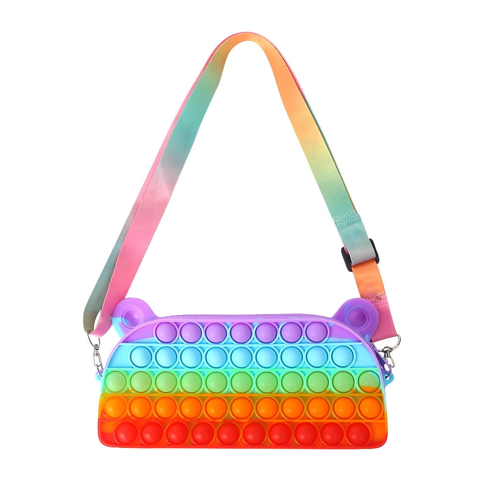 Popper Bubble Sensory Fidget Bag Toys Backpack Shoulder Bag Coin Purse Girls Kid 