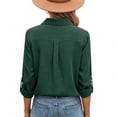 thumbnail image 6 of Outfmvch Button Down Shirts for Women Solid Color Business Button Down Shirt Polo Short Sleeve Shirts Linen Shirts for Women Linen Cotton Shirts Tops for Women Gauze Shirt Shirts for Women Green L, 6 of 8