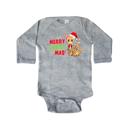 

Inktastic Merry Christmas Cute Cat with Colorful Lights Gift Baby Boy or Baby Girl Long Sleeve Bodysuit