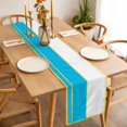 thumbnail image 3 of Modern Blue Gold Table Runner - 48 Inch Long Minimalist Geometric Yellow Striped Cotton and Linen Blended Dress Scarves Farmhouse Table Runner for Kitchen Dining, Coffee Table, 13" x 48", 3 of 8