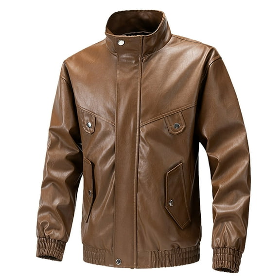 Men's Leather Jacket Windproof Motorcycle Coat Stylish Outerwear for Spring Autumn Casual Wear