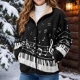 Button Craft Drawing Chririnla Womens Full Button Up Stand Collar Fleece Jacket Music Art L ...