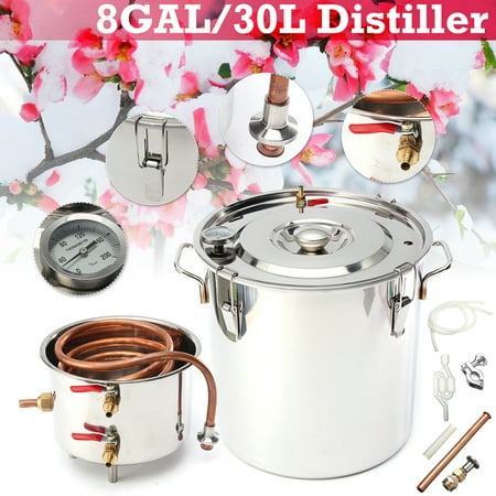 Chefs Stainless Steel Double Boiler - 2/5/8 Gal 8L/ 20L/30L Boiler Distiller Still Stainless Steel Copper Distilled Alcohol Beer Wine Water Moonshine Spirits Equipment For Home Brew Distilling Self-making Healthy