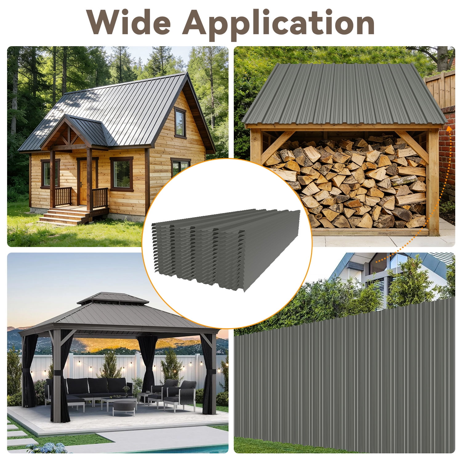 Roof Panel, 61x18 Inch 20 Pack Galvanized Steel Sheet for Garden Shed Gazebo Outdoor Building, Grey