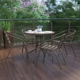 thumbnail image 4 of BizChair 31.5'' Round Glass Top Metal Table with 4 Bronze Aluminum Slat Stack Chairs, 4 of 13