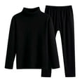 thumbnail image 2 of Wuxian Baby Girl Winter Outfits Winter Thermal Underwear Solid Color Base Layer Half High Collar Long Sleeve Shirts Casual Trousers Two Piece Set Comfy Sweat Set For Toddler,Black,4-5 Years, 2 of 4