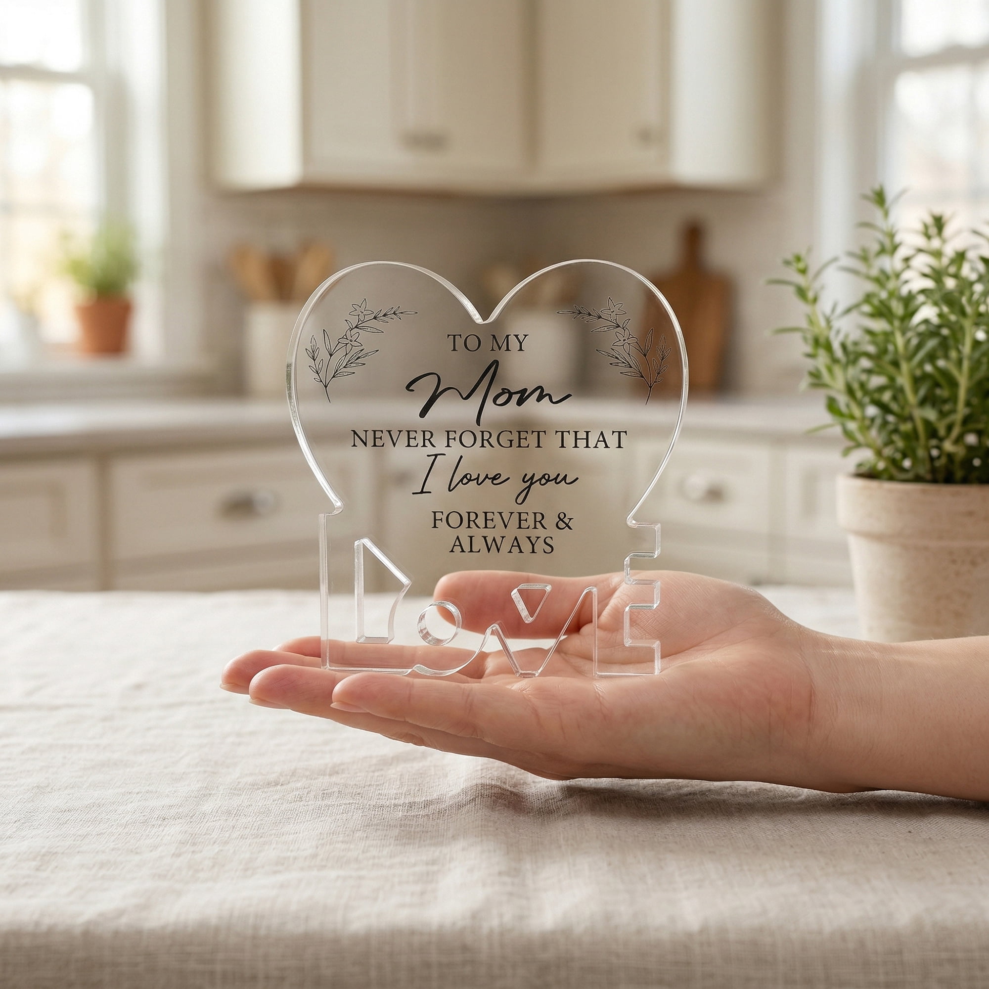 Unique Bargains Extra Thick Acrylic Desk Sign Gift Square Keepsake Plaque White Heart Shape 3.5"
