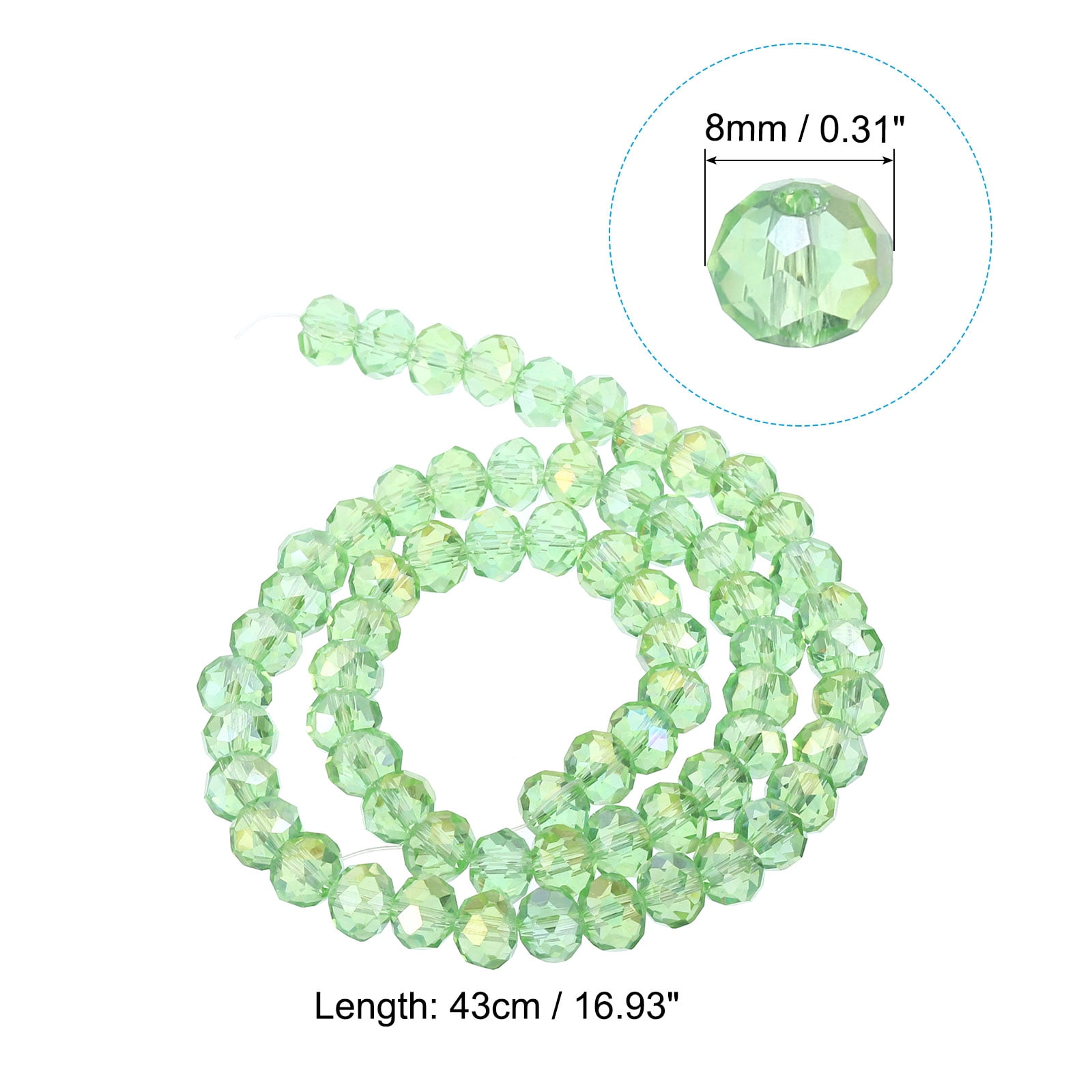Uxcell 8 mm Briolette Rondelle Glass Beads, Small Round Faceted Crystal Bead, Light Green 10Pack