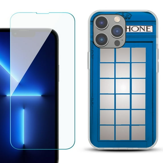 Slim-Fit Gel TPU Phone Case for iPhone 14 Pro Max, with Tempered Glass Screen Protector, by OneToughShield ® - Phone Booth Blue